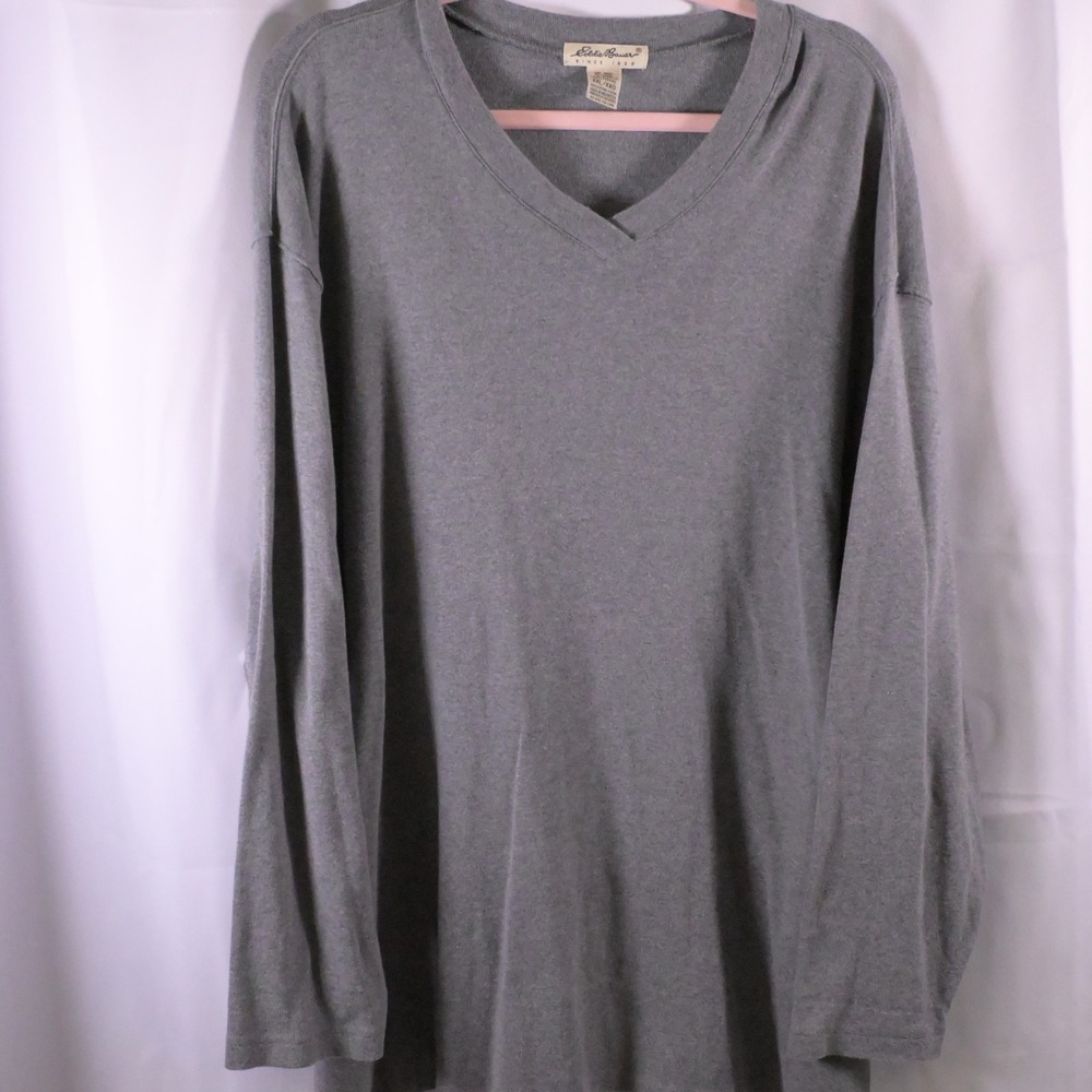 Eddie Bauer Gray V-Neck Long Sleeve Pullover Sweater Women's XXL Tall